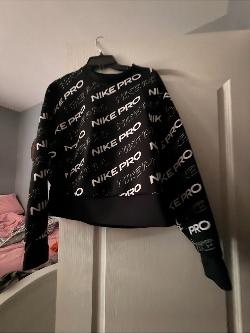 Nike Black All-Over NIKE PRO Logo Cropped Crew